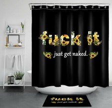 Sunflowers On Black Backgdrop Funny Words Waterproof Fabric Shower Curtain Set