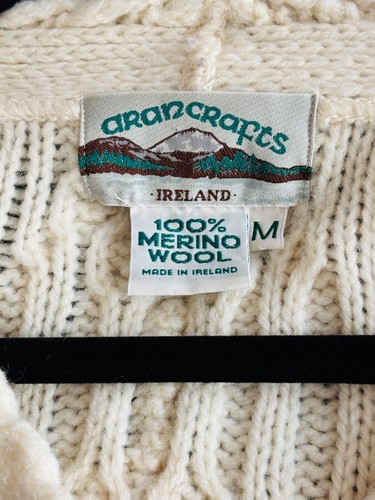 ARAN CRAFTS CHUNKY KNIT MERINO WOOL CABLE KNIT CARDIGAN FISHERMAN SWEATER*BOXY M - 第 2/4 張圖片