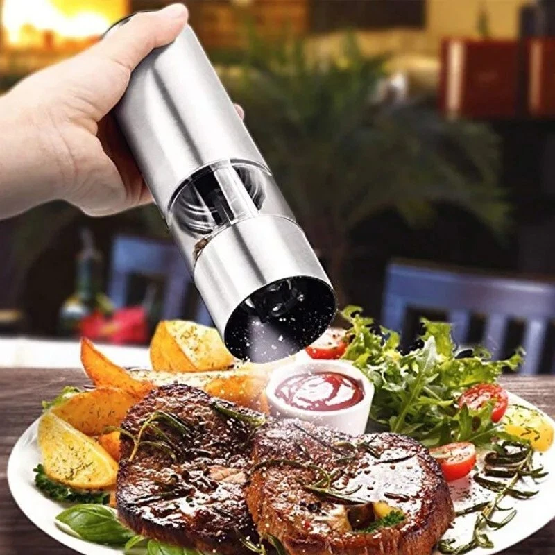 Stainless Steel Electric Grinder Salt Pepper Kitchen Barbecue Seasoning Tools