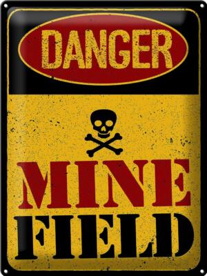 Blechschild Achtung Danger Mine Field Minenfeld 30x40 cm Deko Schild tin sign