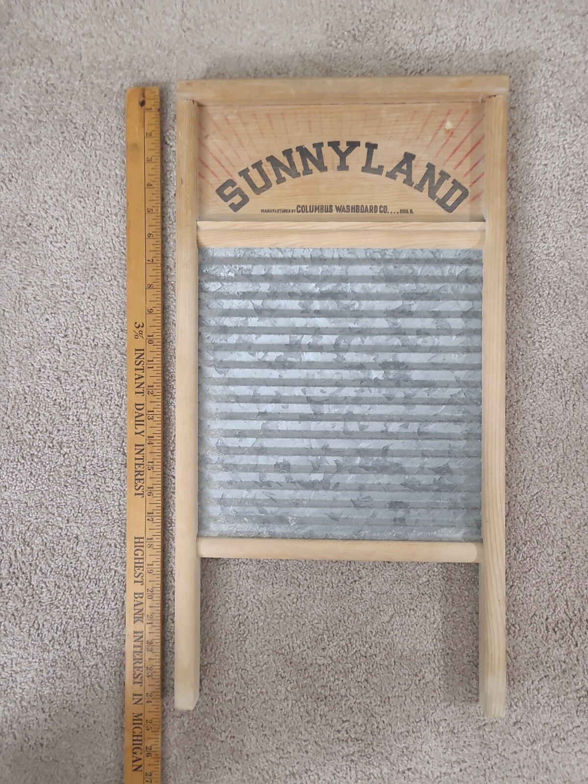 Vintage Sunnyland Galvanized Tin Columbus WASHBOARD Company No 2090