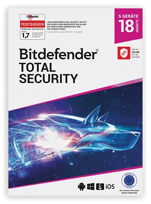 Bitdefender Total Security 2026 inkl. 200MB VPN / 5 Geräte / 1,5 Jahre / KEY