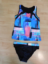 Blue  Pink Tankini - Size M 8-10 - New - Built in Bra-Removable Pads