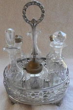 Silver Plate Cruet Set with 6 Bottles