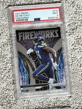PSA 9 MINT 2021 PRIZM FOOTBALL CARD DK METCALF FIREWORKS SEATTLE SEAHAWKS