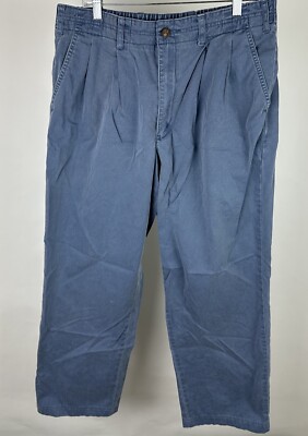 Vintage 90s Eddie Bauer Pants Mens 38 Elastic Waist Dusty Blue Pleated Khakis