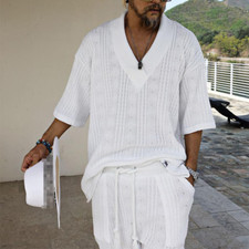 2 Piece Knitted Set Summer Rolled Sleeve Shor...