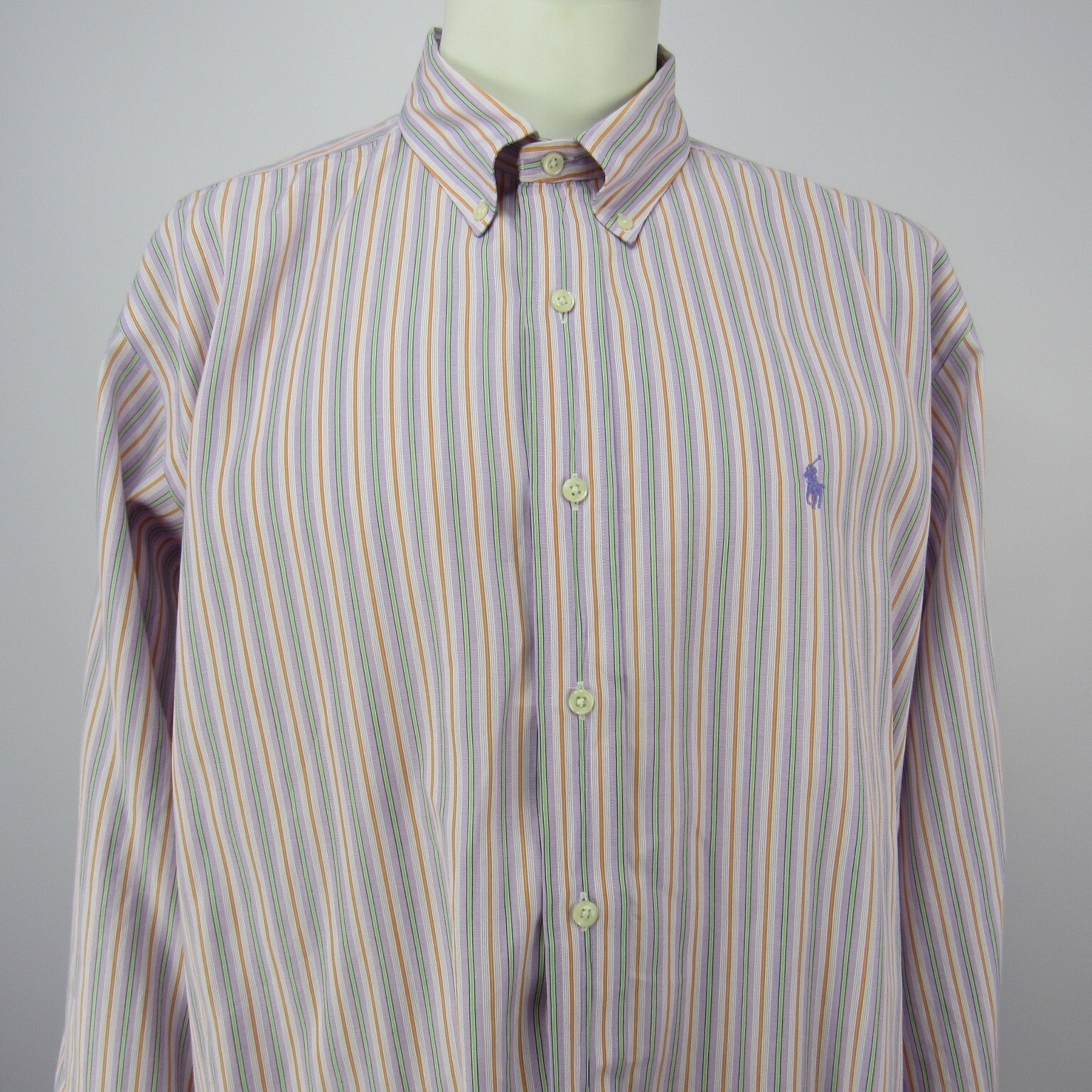 Camicia Ralph Lauren Oxford Custom Fit Uomo XL a righe con bottoni viola pony