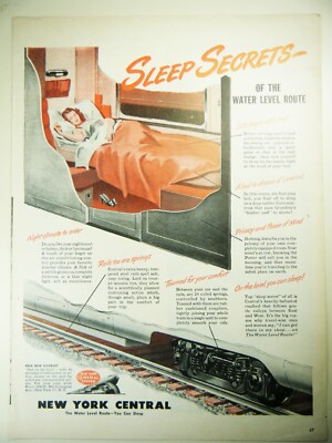 Vintage 1946 NEW YORK CENTRAL RAILROAD Lg Full-Pg Magazine Ad: SLEEPER CARS