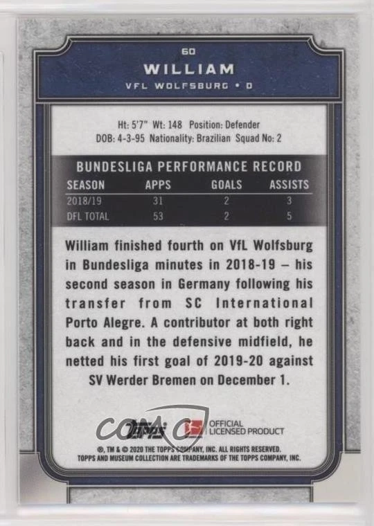 2019-20 Topps Museum Collection Bundesliga Ruby /25 William #60 - Image 2 of 2