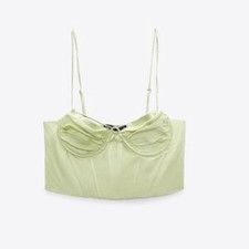 Zara Green Corset House Of CB Style Satin Bustier Crop Top Sz S