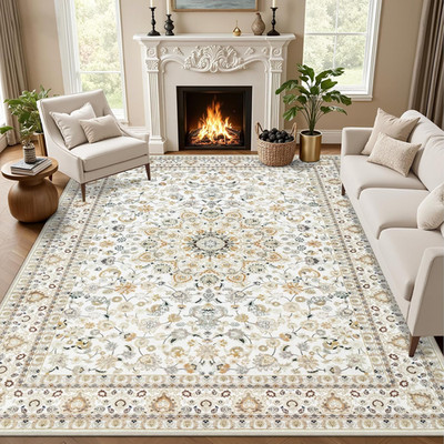 8X10 Area Rugs for Living Room: Washable Rug Soft Vintage Boho Carpet Indoor Flo