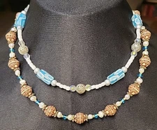 2 Handcrafted Turquoise Colored Bead Necklaces