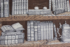 Scampolo tessuto vintage in rasatello di cotone LIBRERIA marrone  Fornasetti