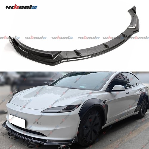 V-Style Carbon Fiber Front Bumper Lip Splitter – Fits Tesla Model 3 2017-2023, 3-Piece Kit