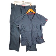 Dickies Navy Blue Mock Wrap Scrub Set XL V-Neck Top Drawstring Cargo Pants 85820