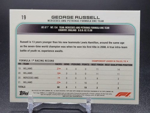 2022 Topps Chrome Sapphire F1 #19 George Russell - Bild 2 von 2