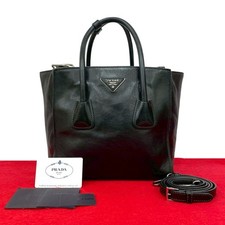 Prada Leather 2Way Shoulder Bag Women Black One Size 679784