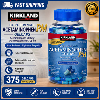 Kirkland Signature Acetaminophen PM, 500 mg, 375 Capsules