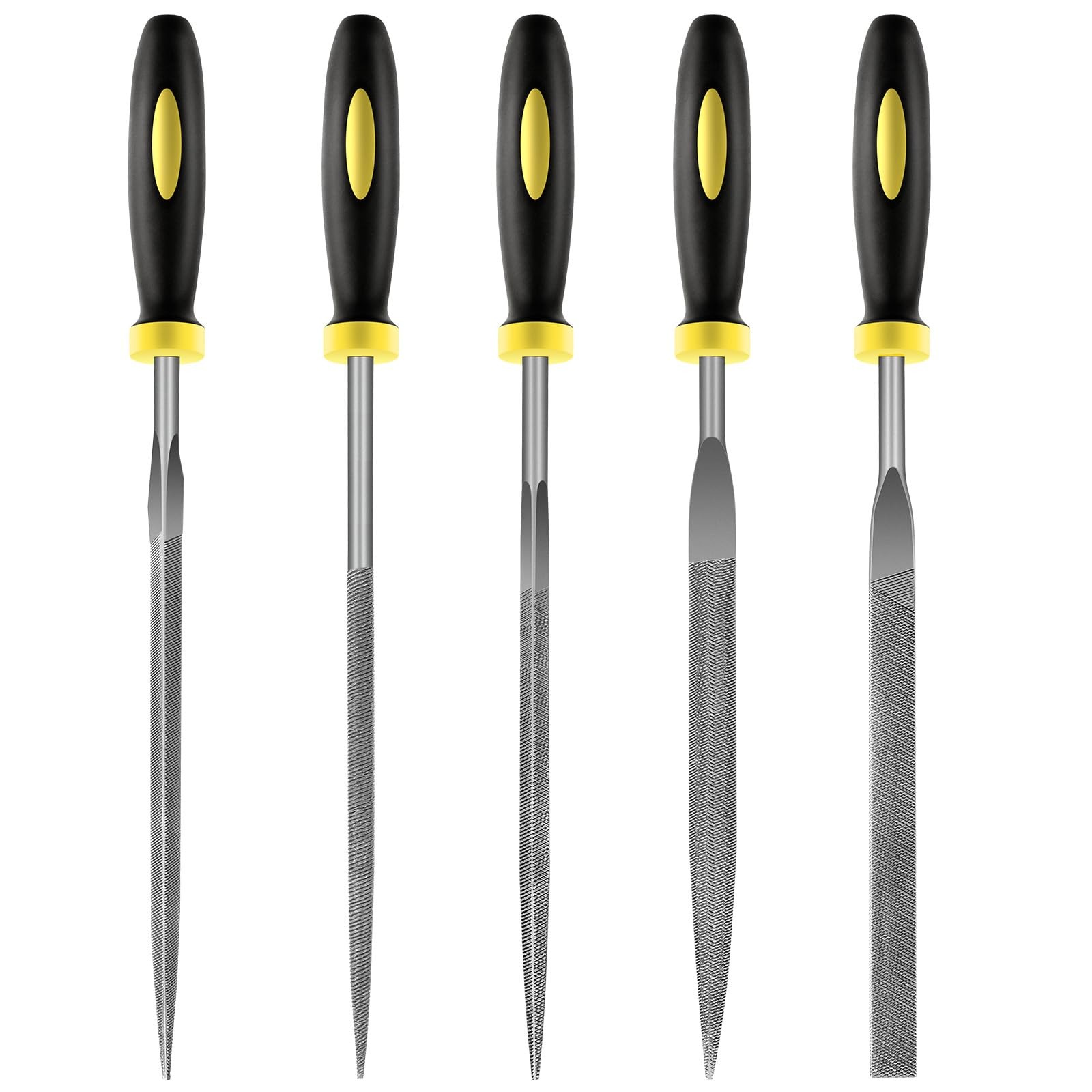 5-Piece Metal Needle File Set Hardened Alloy Steel Round Half-Round Flat Square