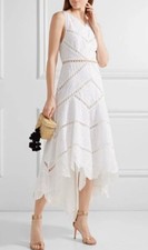 ZIMMERMANN Mercer Fan Asymmetric Embroidered Cotton Midi Dress- Size 1 Aus 10
