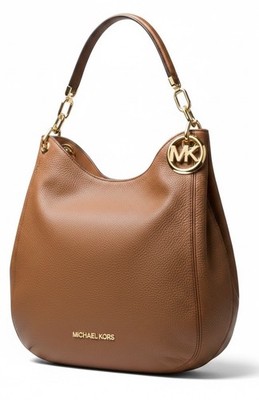 Michael Kors Lillie Bedford Hobo Shoulder Bag Pebble Leather MK Gold Charm Large