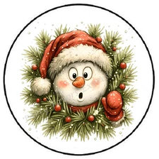 SNOWMAN CHRISTMAS WREATH ENVELOPE SEALS LABELS STICKERS PARTY FAVORS