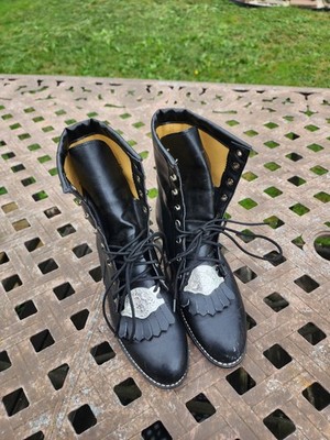 WRANGLER Womens Black All Leather Lace Up Roper Boots Size 5.5 D Made In USA