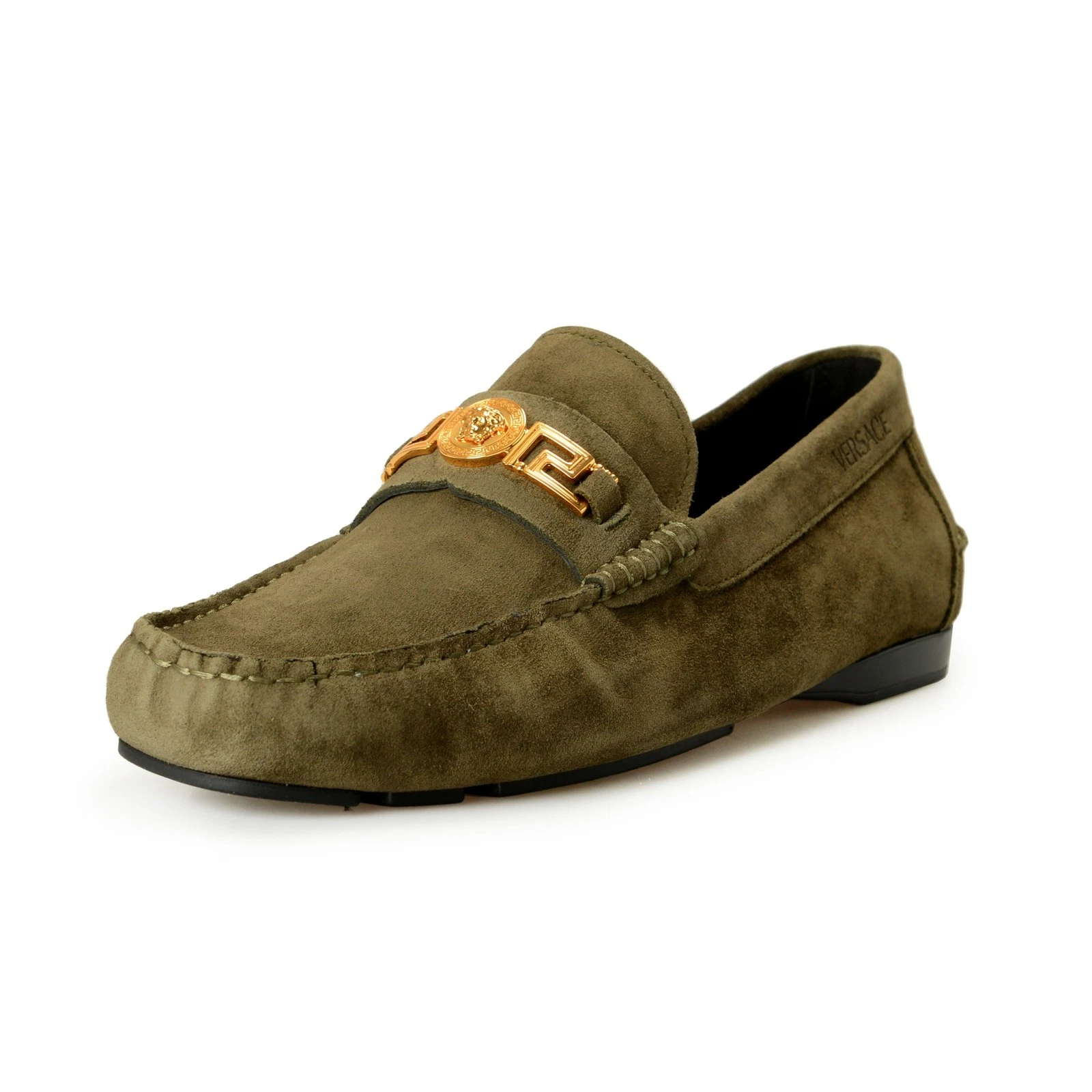 Versace — Versace Men's 100% Suede Leather Gold Medusa Driver Loafers Shoes US 9 IT 42