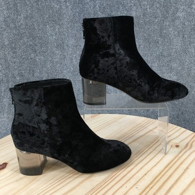 Rag & Bone Boots Womens 37.5 Back Zip Heeled Ankle Booties Black Velvet Fabric