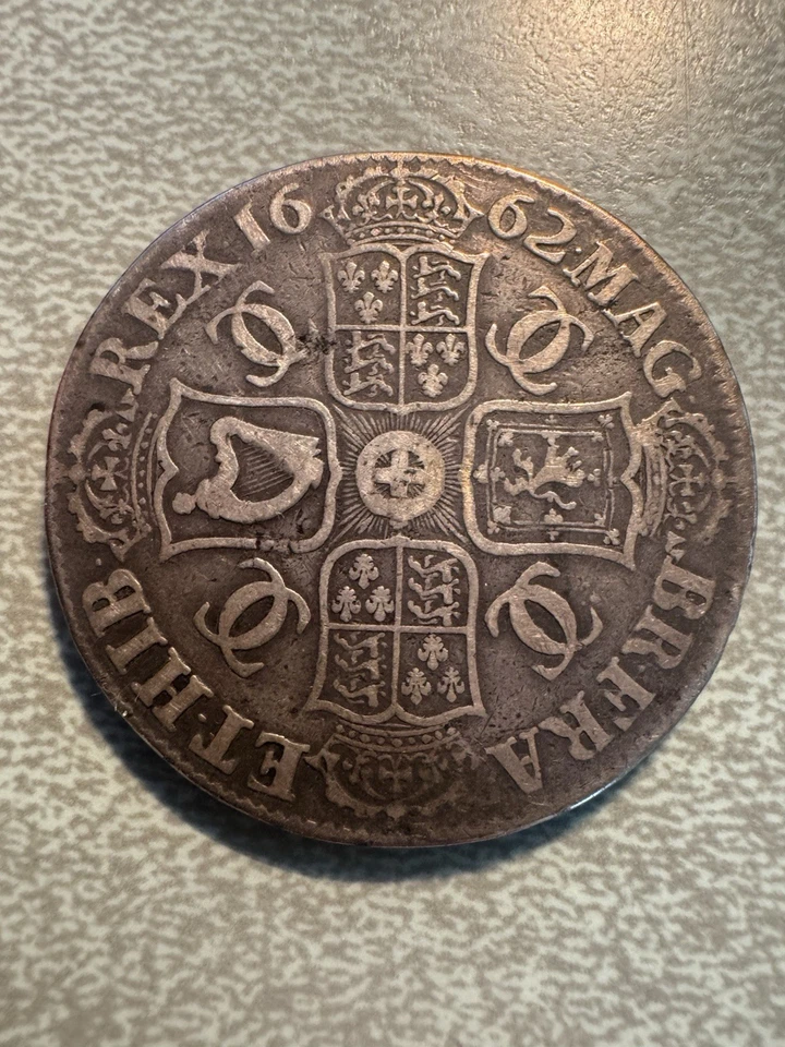 1662 Charles II Silver Crown England Great Britain Rose  - Image 2 of 2