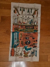 Vintage 70s  Linen Kitchen Hand Tea Towel Tan Brown Country Colonial Farmhouse 