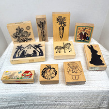 Lot Of 10 Rubber Stamps Mixed Wood Block Varied Themes Some VNTG. 1988  90's 