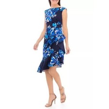Eliza J Boat Neck Cascade Ruffle Sheath Dress in Floral Print Size 4 NWT (70)