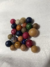 Antique Handmade Fired and Dyed Clay Marbles Game Size 5/8" and Under Lot of 25