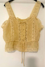 Vintage lace trim button up camisole with tie waist