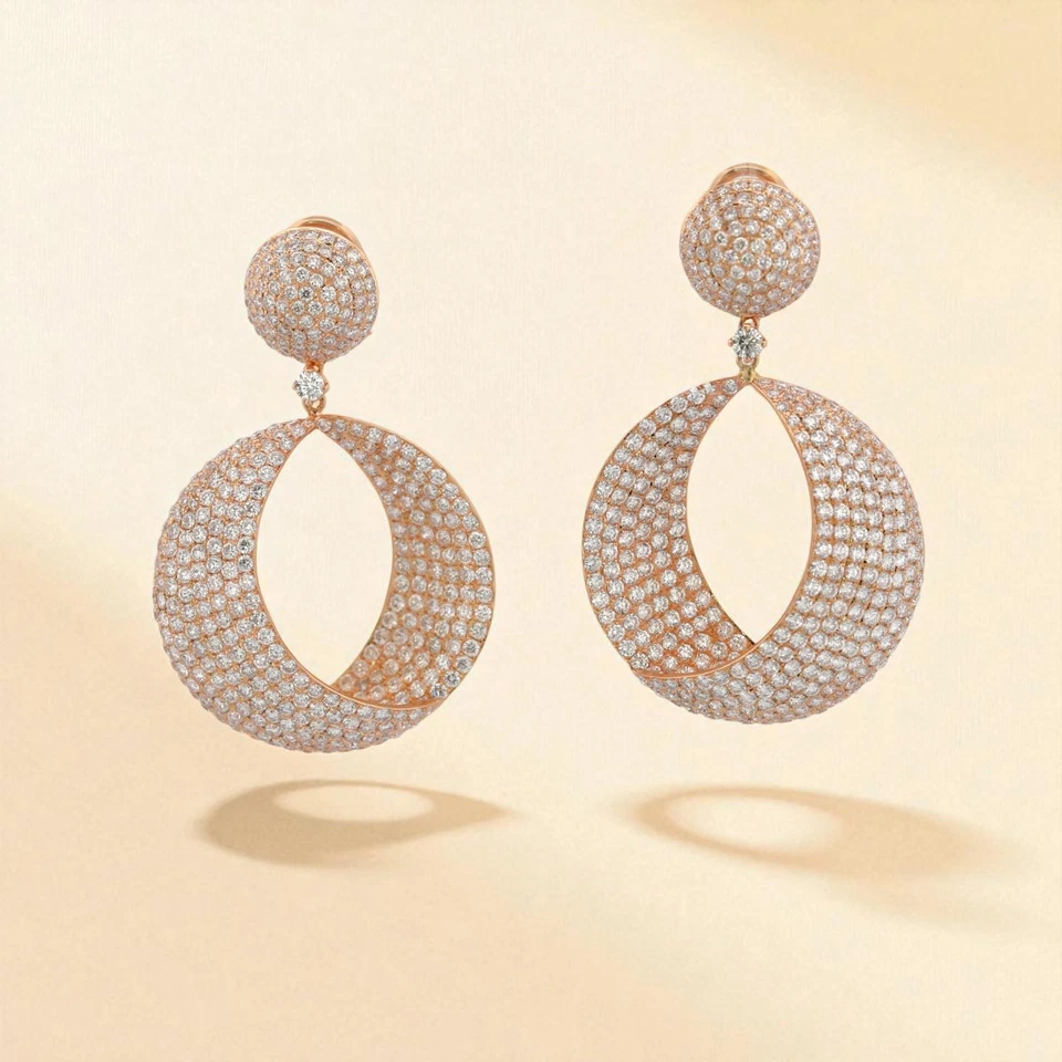 18K 玫瑰金钻石铺面耳环 6.50 克拉声明欧米茄背 — 第 2/4 张图片