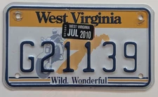 WEST VIRGINIA MOTORCYCLE LICENSE PLATE TAG BIKE CYCLE