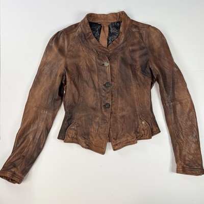 Empresa Italian Designer Brown Real Leather Motorcycle Jacket Womens Size 44 (S)