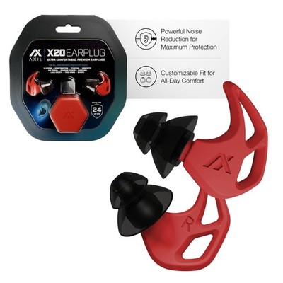 AXIL X20 Ear Plugs Red Noise Reduction Hearing Protection Reusable 24dB Case