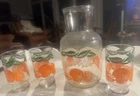 1 Vintage Anchor Hocking Orange Juice Carafe Pitcher + 3 Glasses