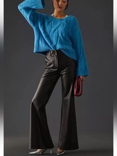 Anthropologie Maeve The Naomi Faux Leather Wide-Leg Flare Pants Size US 2 Black