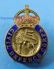 WW2 Civil Defence Corps Metal & Enamel Button Badge By Fattorini In Box Of Issue