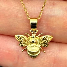 14K Gold Bumblebee Pendant Cable Chain 16"-18" Adjustable