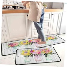 Vases Flowers Spring Decorative Kitchen Rugs Set of 2, Home Decor Non-Slip