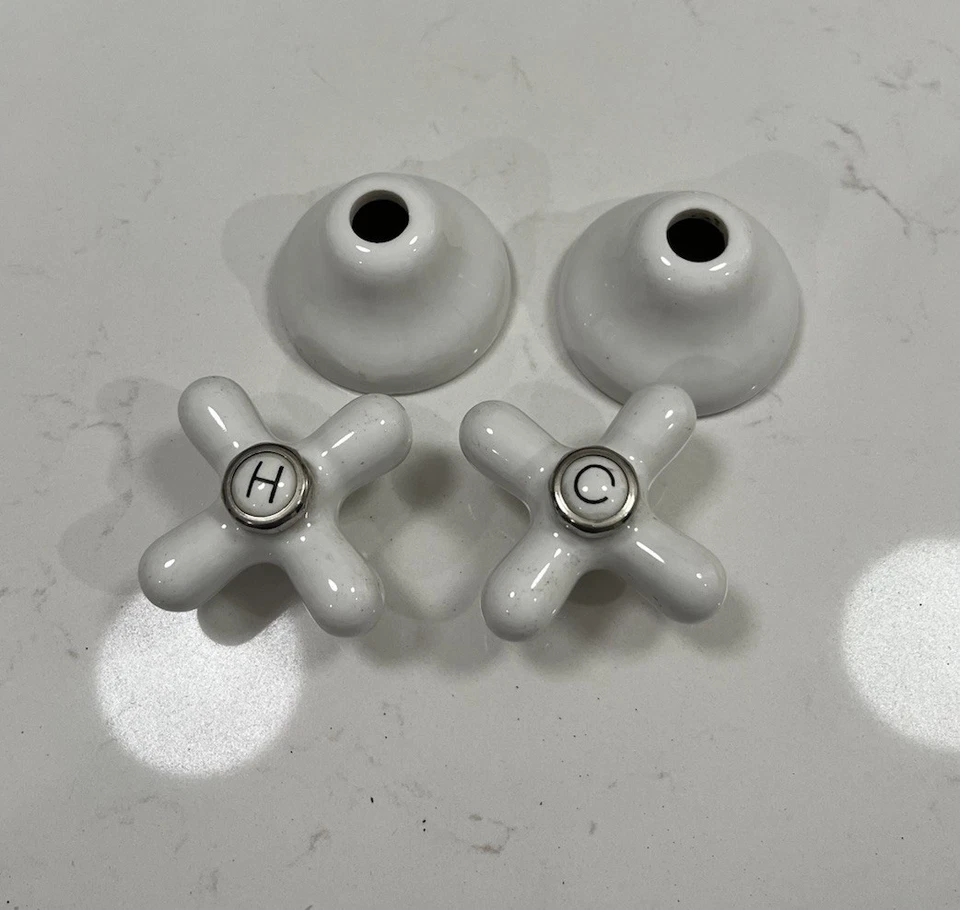 M.B. vintage años 1900 Co. Grifo antiguo fregadero de porcelana frío y caliente completo usado en excelente estado Foto 4 de 4