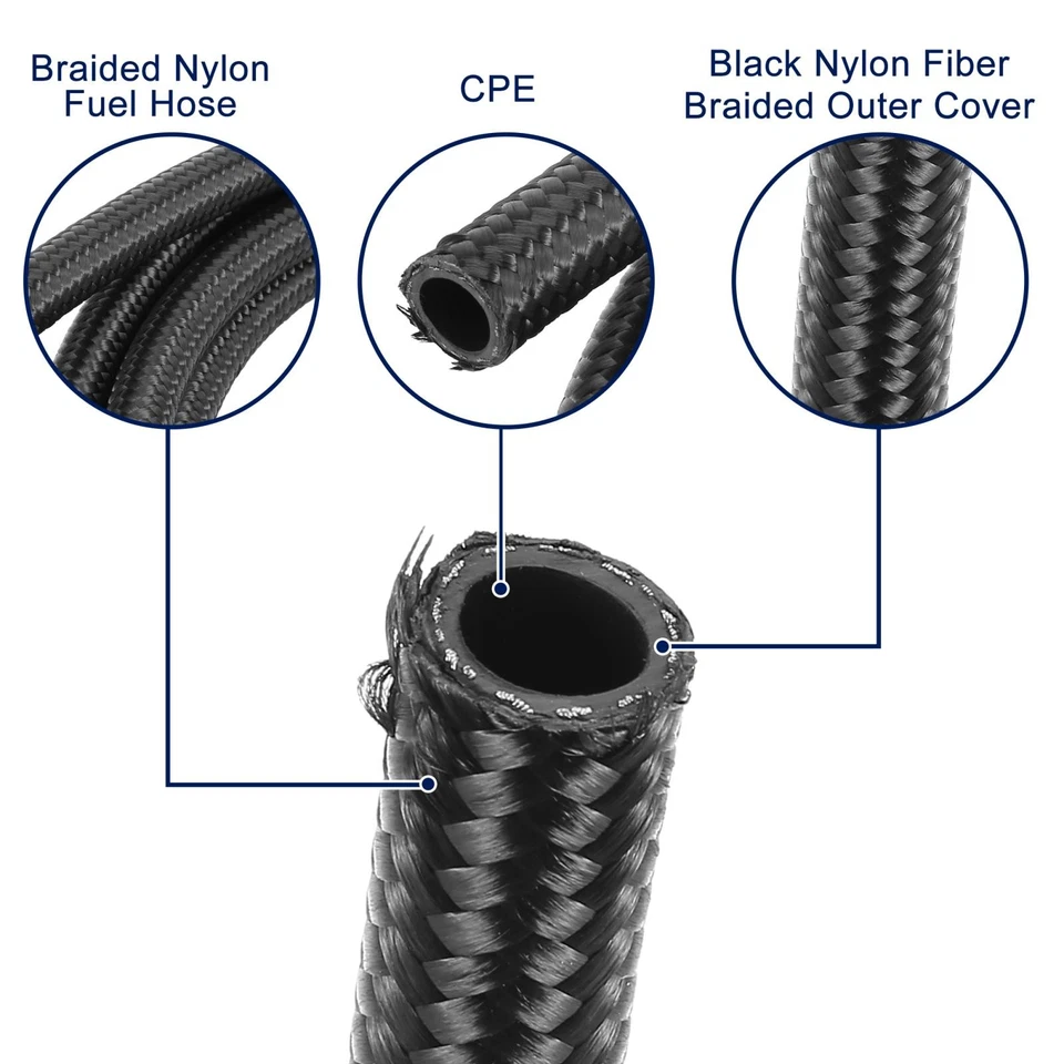 Línea de combustible trenzada de nailon para automóvil de 10 pies 1/2" con accesorio de extremo AN8 para manguera de gas de petróleo CPE Foto 2 de 4