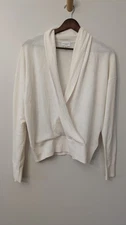 Club Monaco Womens Cashmere Wrap Sweater M Cream Wrap Quiet Luxury Shawl Neck 