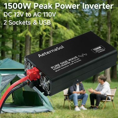 1500W Pure Sine Wave Inverter 12V DC to 120V AC Converter Power Inverter US New