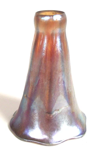 Signed TIFFANY FAVRILE Blue Gold Iridescent LILY Art Glass LAMP SHADE Antique